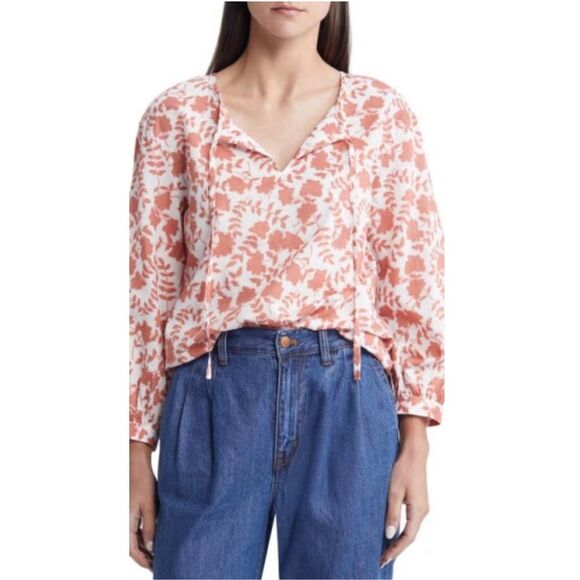 Caslon NWT Tie Front Popover Top Oversized floral small - Picture 1 of 6